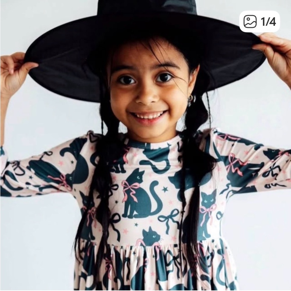 2 Charming Cat Print Kids Casual Dresses - Pink and Black
